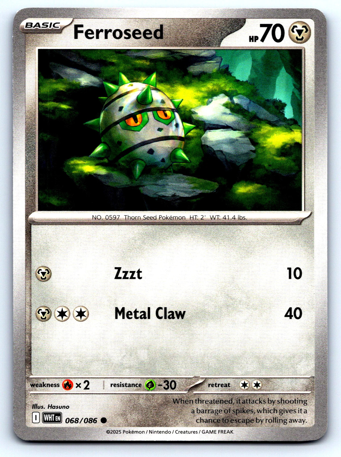 Carta Pokemon Ferroseed White Flare #68 comune Hasuno quasi nuova