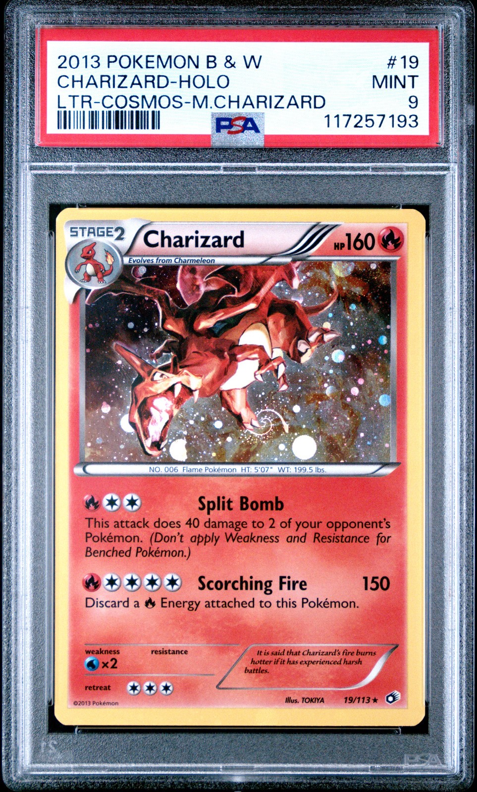 POKEMON LEGENDARY TREASURES CHARIZARD #19 COSMOS PSA 9 COME NUOVO #117257193 (SWIRL)