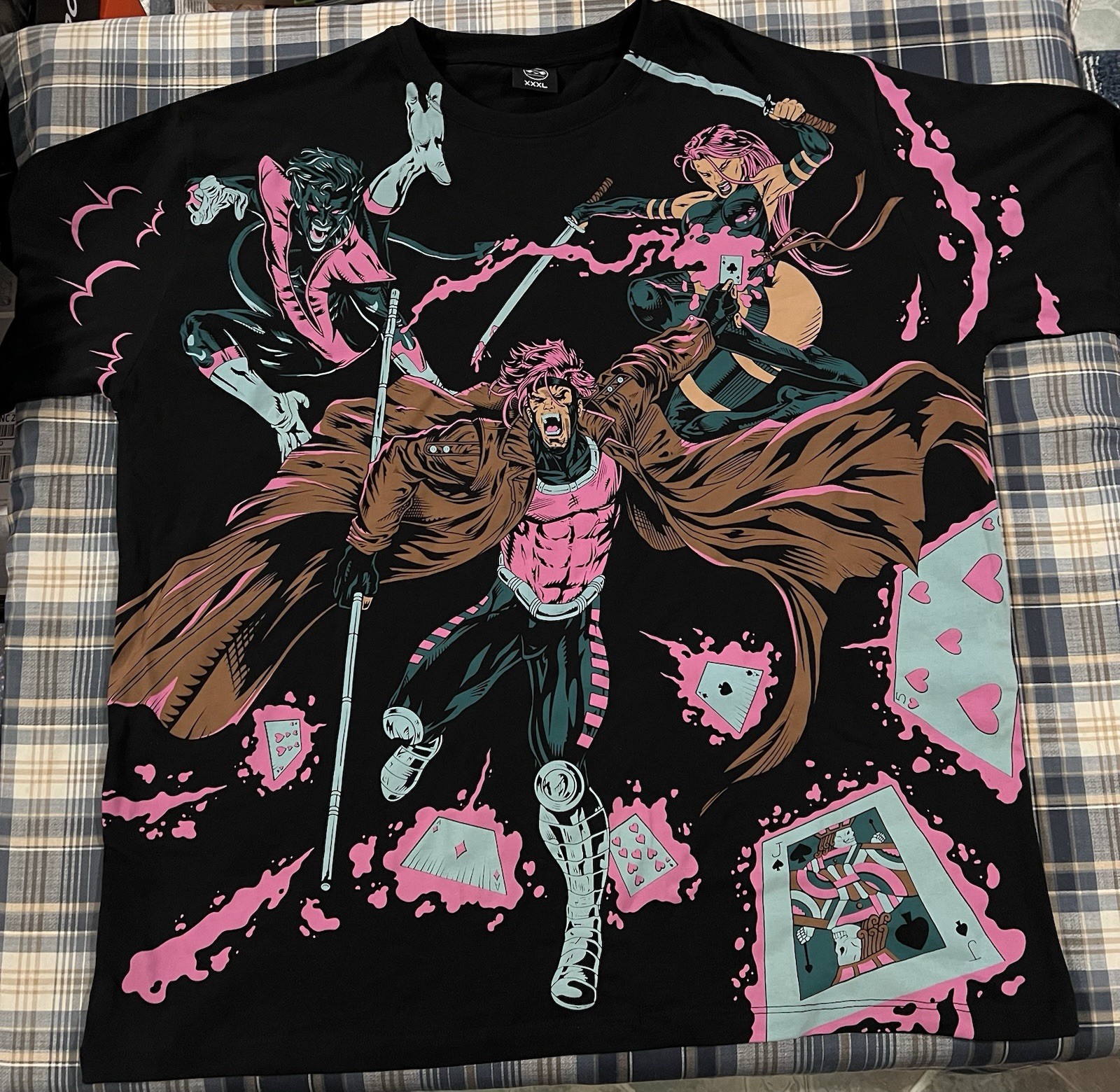 Maglietta Calidoscopic X-Men Gambit Nightcrawler Psylocke Marvel 3XL XXXL AOP