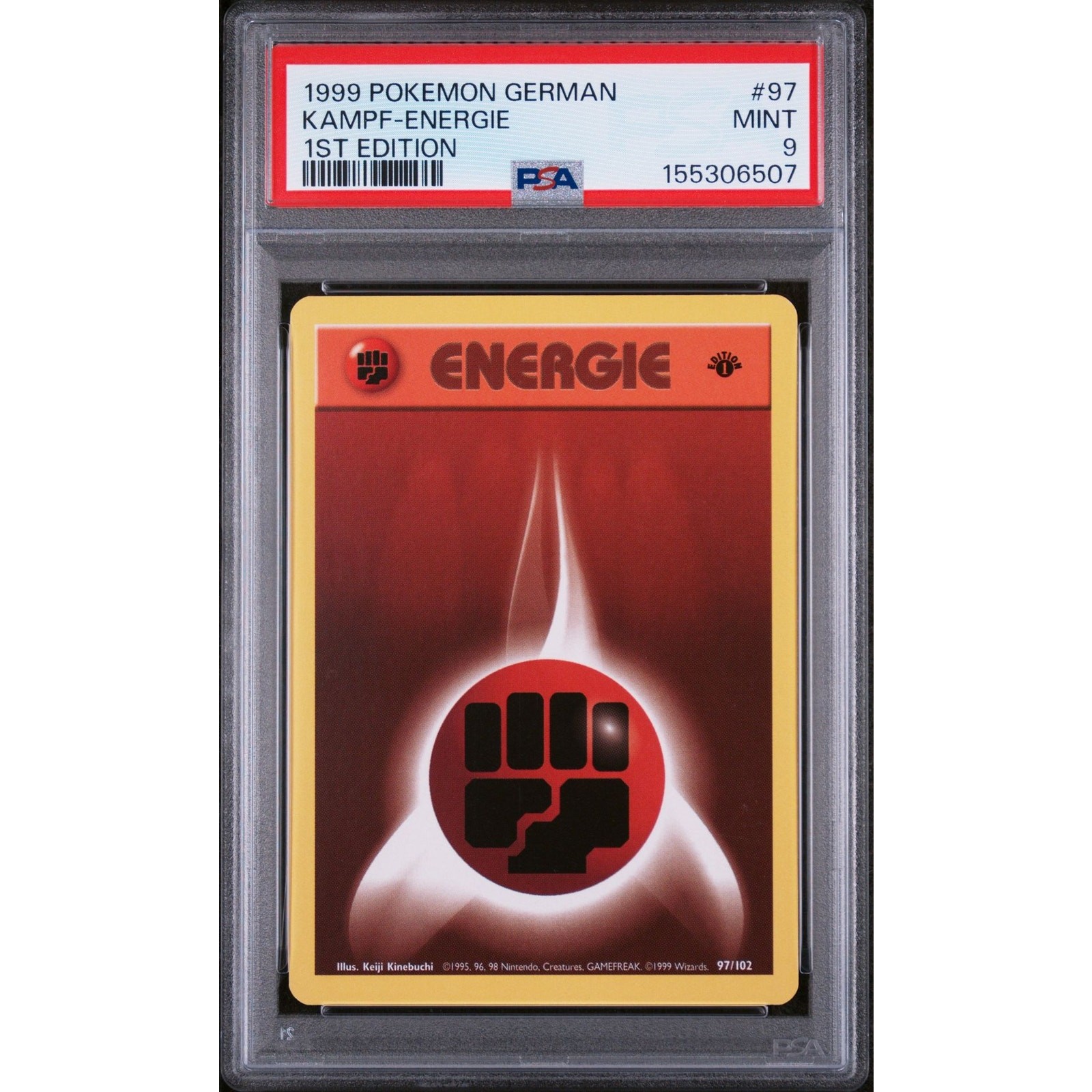 PSA 9 MINT Fighting Energy (Kampf-Energie) 1° 97/102 1999 carta set base tedesco