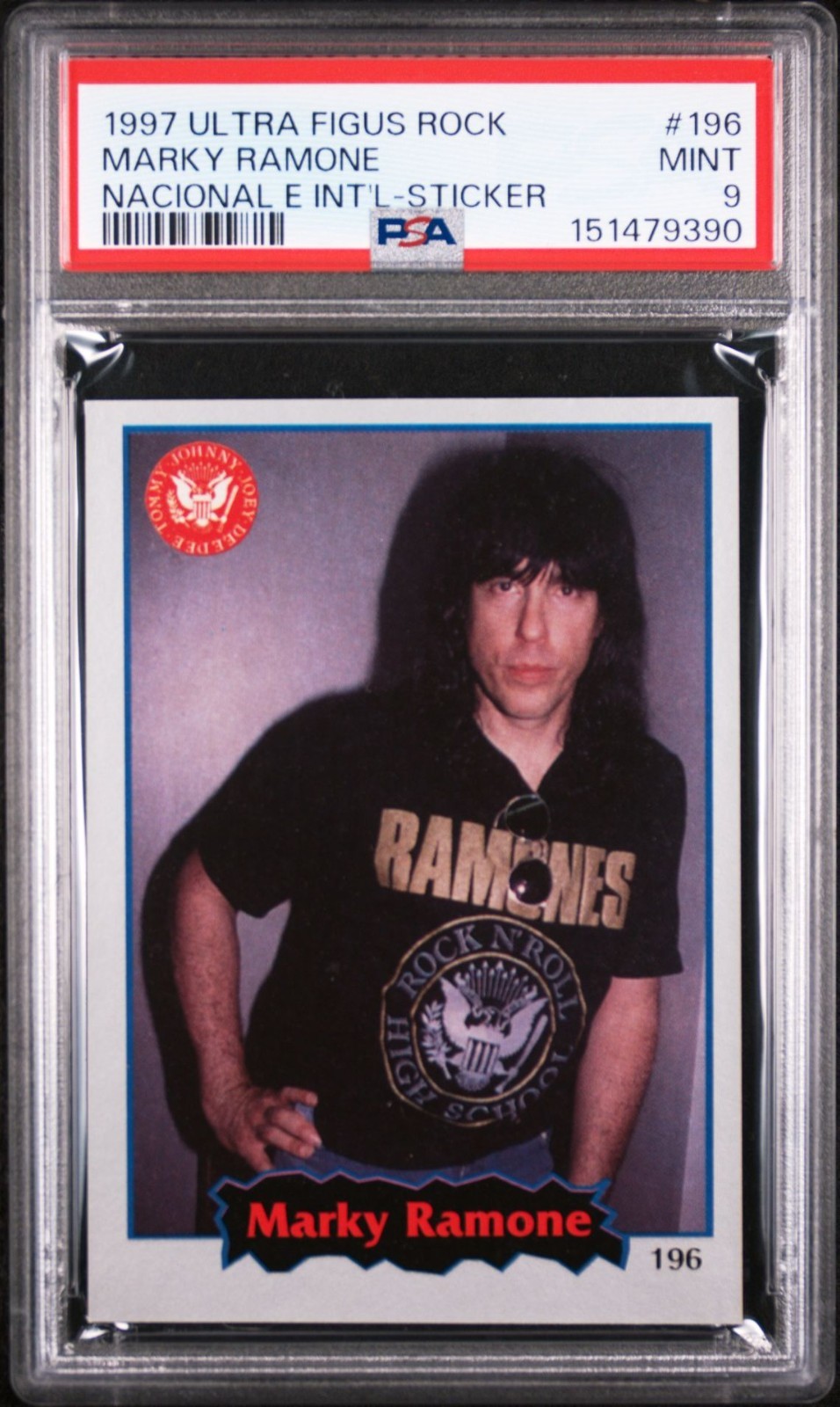 1997 ADESIVO ULTRA FIGUS ROCK NACIONAL E INT'L MARKY RAMONE #196 PSA 9, SOLO UNO