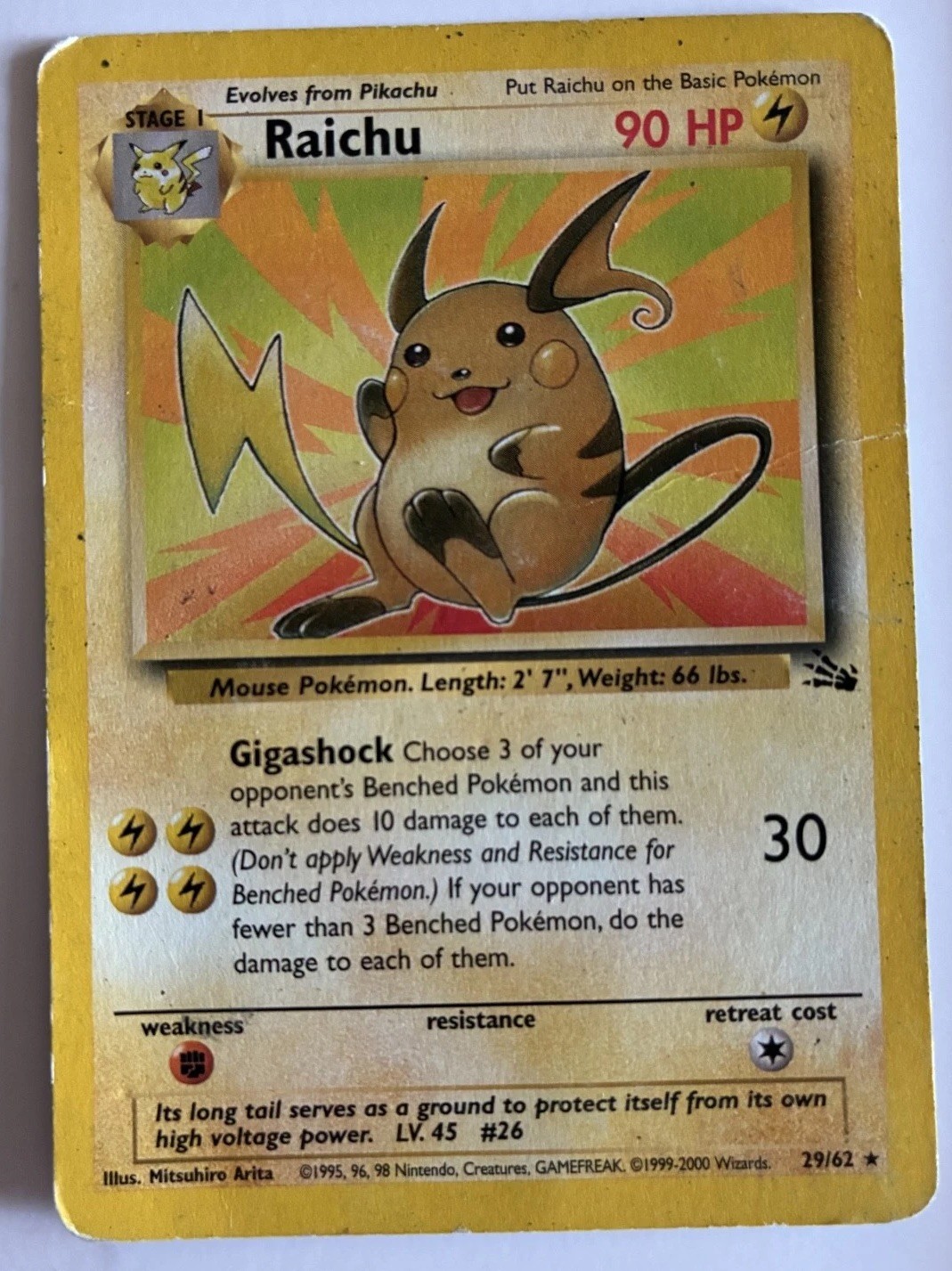 Raichu 29/62 Fossil Carta Pokemon Regolare Vintage Nintendo anni 90