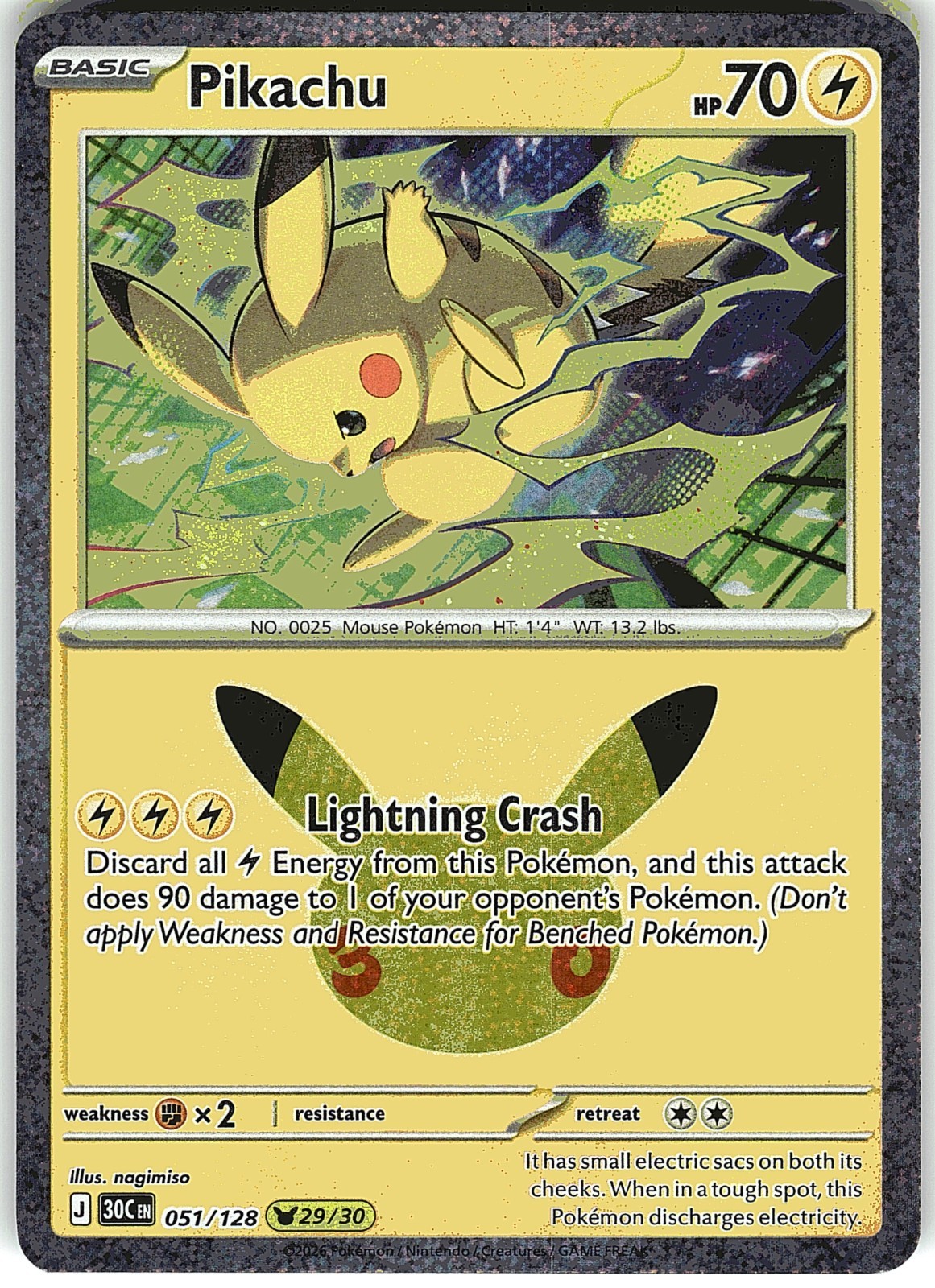 Pikachu 051/128 (29/30) -- Me: Pokemon Celebrazione 30° (NM)