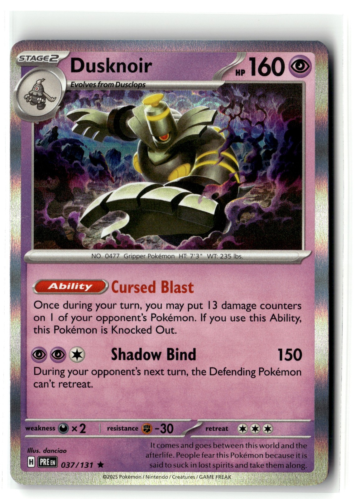 Dusknoir 37/131 Prismatic Evolutions Rare Holo Pokemon TCG [NM]