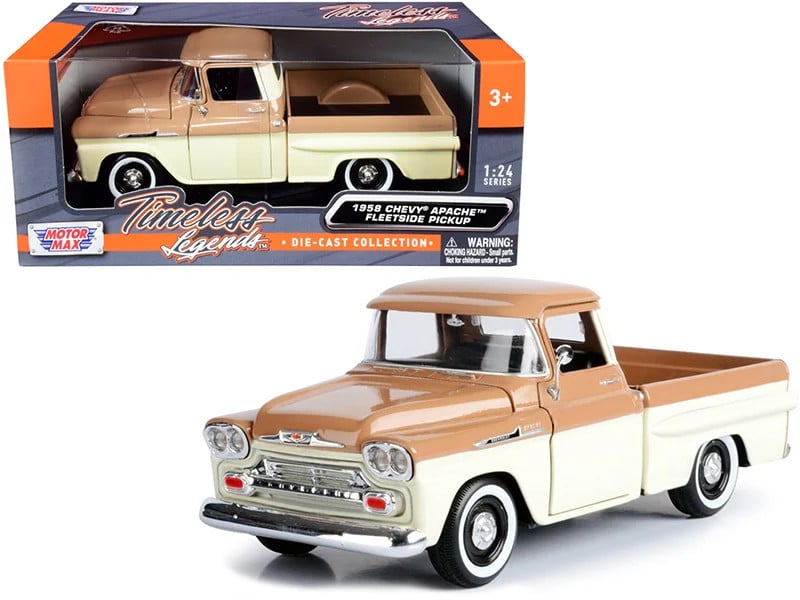 1958 Chevrolet Apache Fleetside Pickup Truck Brown 1/24 Diecast Model - Motorma