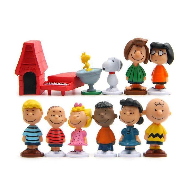 12 pezzi Japan Anime Peanuts Snoopy Charlie Sally Woodstock minifigure modello giocattoli