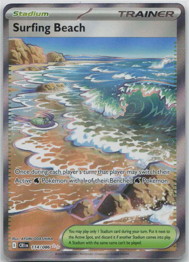 Surfing Beach 114/086 Ultra Rare Chaos Rising Pokemon Holo Near Mint