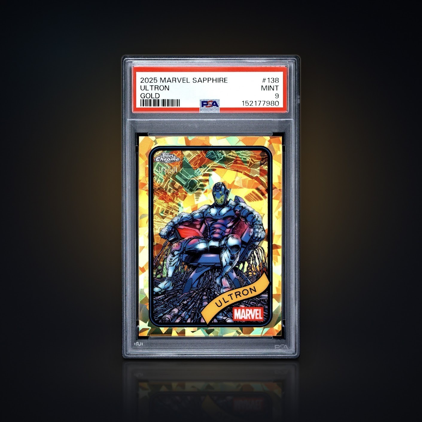 2025 Topps Chrome Sapphire Marvel Ultron #138 Gold Sapphire 04/50 PSA 9