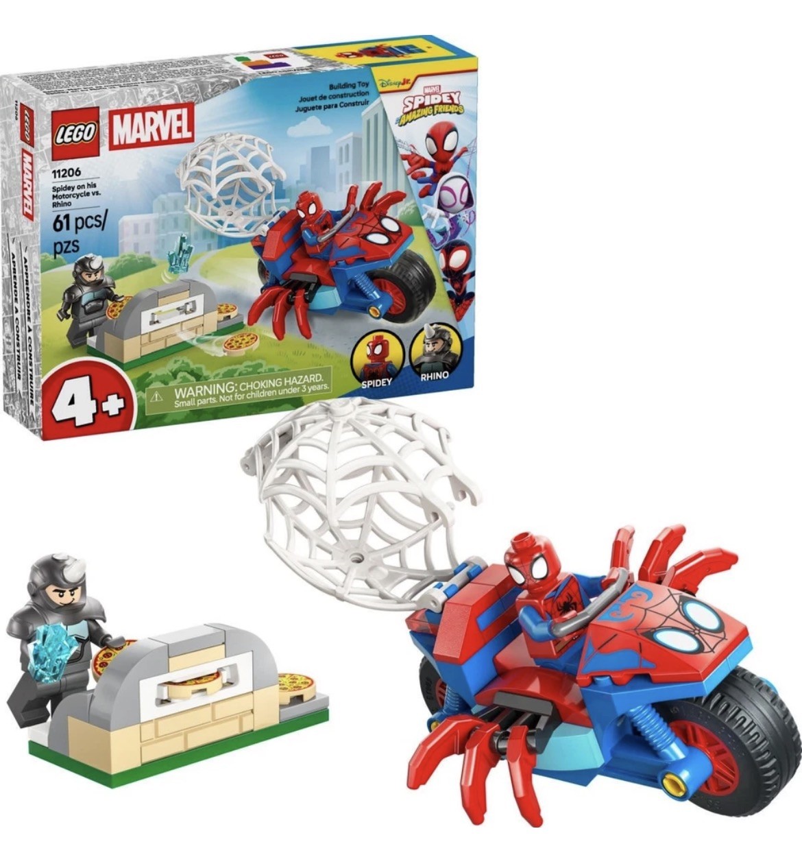 LEGO 4+ Marvel Spider-Man Spidey 61 pcs Motorcycle vs. Rhino 11206 New, GIFT!!