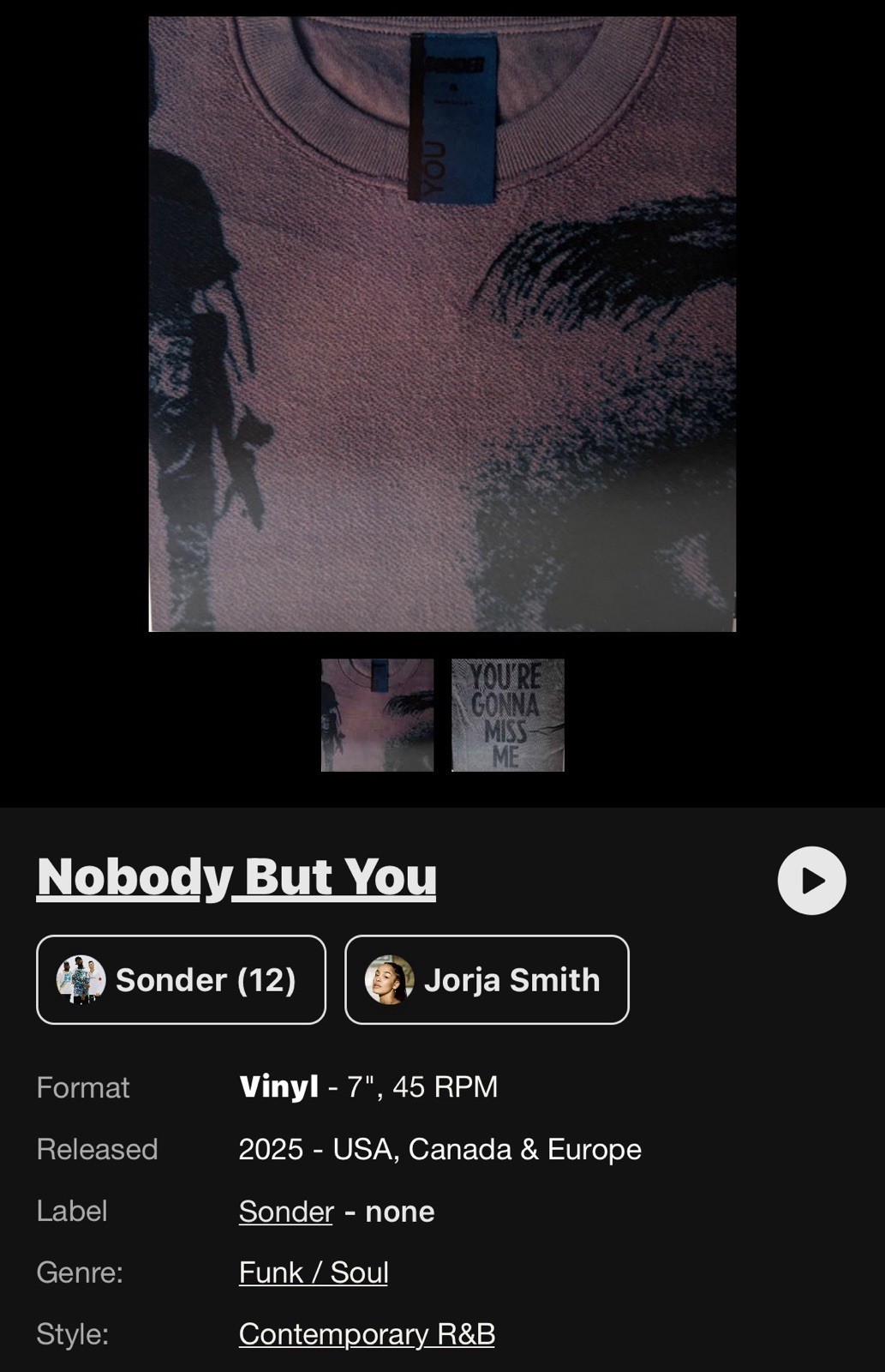 Nobody But You  Brent Faiyaz and Jorja Smith 7” Vinyl BRAND NEW