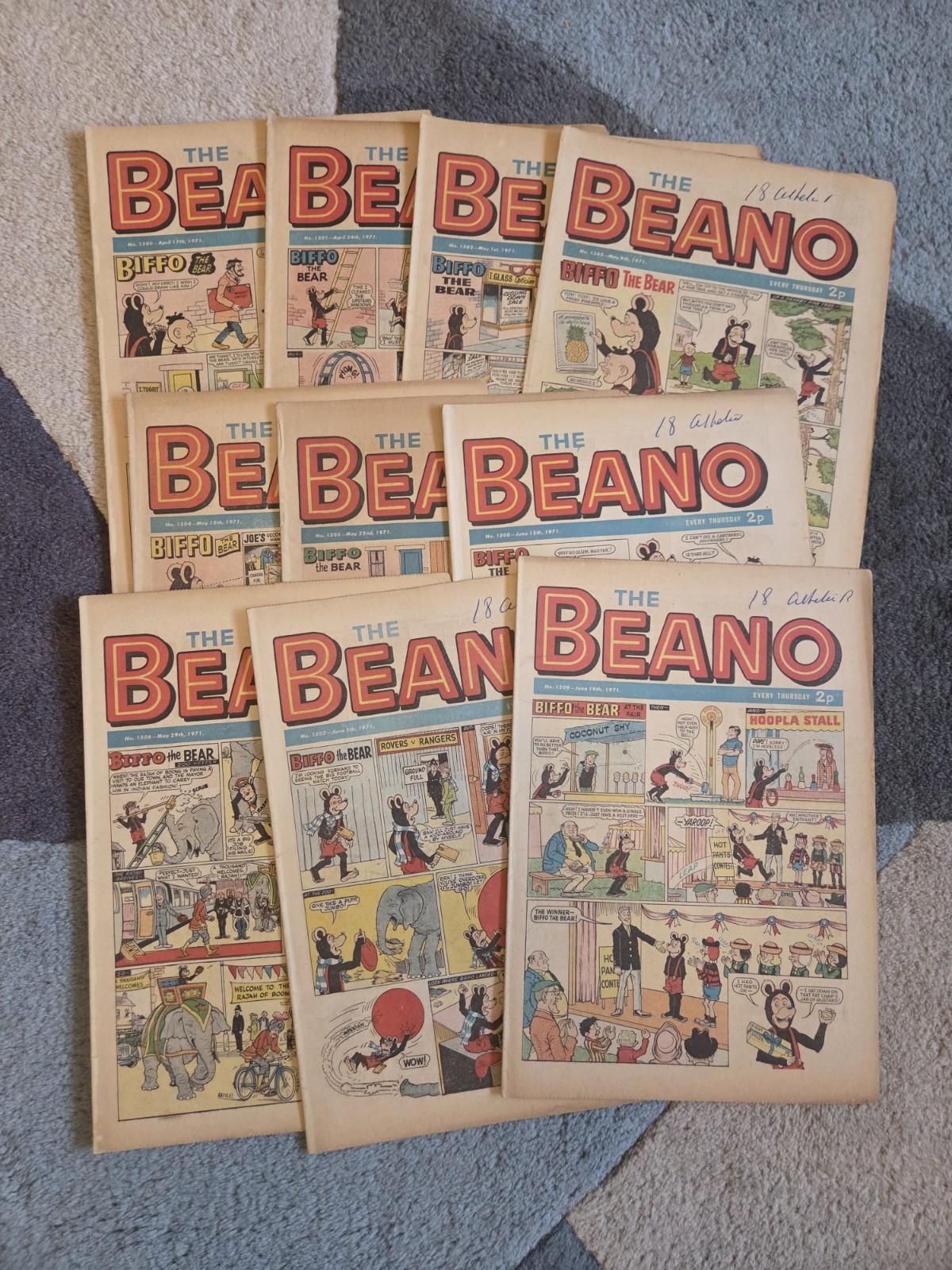 10 Consecutive Beano Comics 1971 (#1500–#1509) Job Lot Bundle 1500th issue  VGC