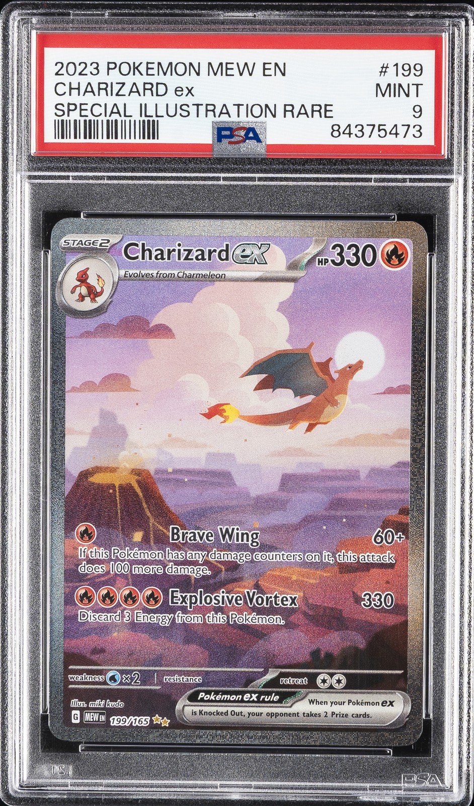 2023 POKEMON MEW EN-151 ILLUSTRAZIONE SPECIALE RARA #199 CHARIZARD EX PSA 9