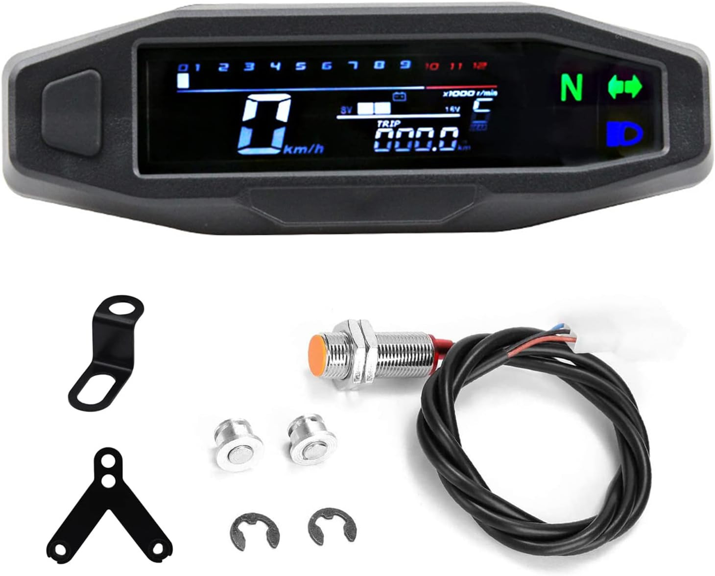 Tachimetro Digitale per Moto, Contagiri Con Display LCD a 1-6 Marce, Indicatore
