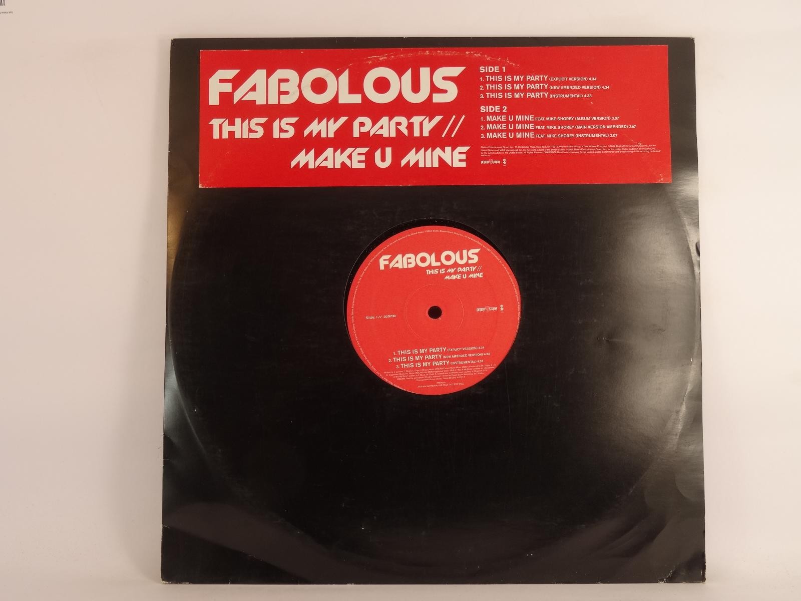FABOLOUS THIS IS MY PARTY (322) 6 Track Promo 12" Single plus Company Sleeve DES