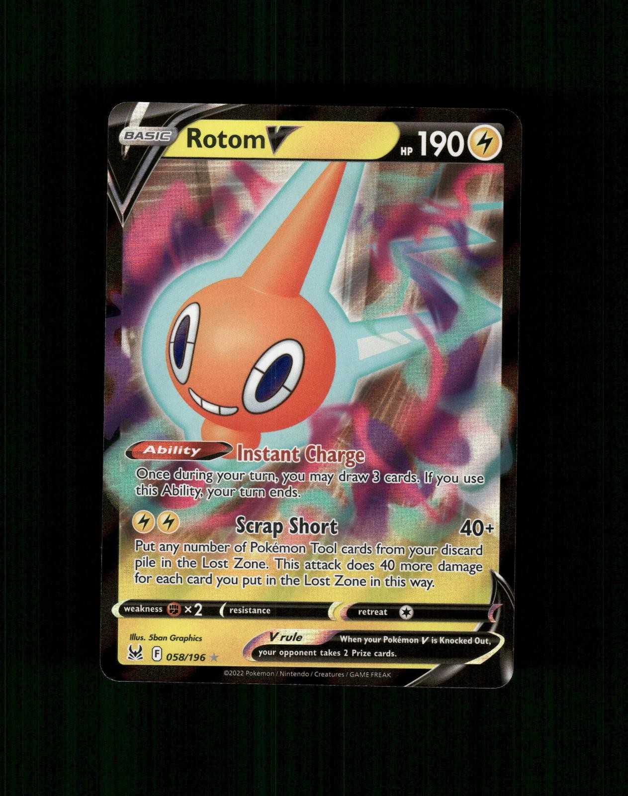 Pokemon Rotom V 058/196 Holo V raro origine perduta quasi nuovo