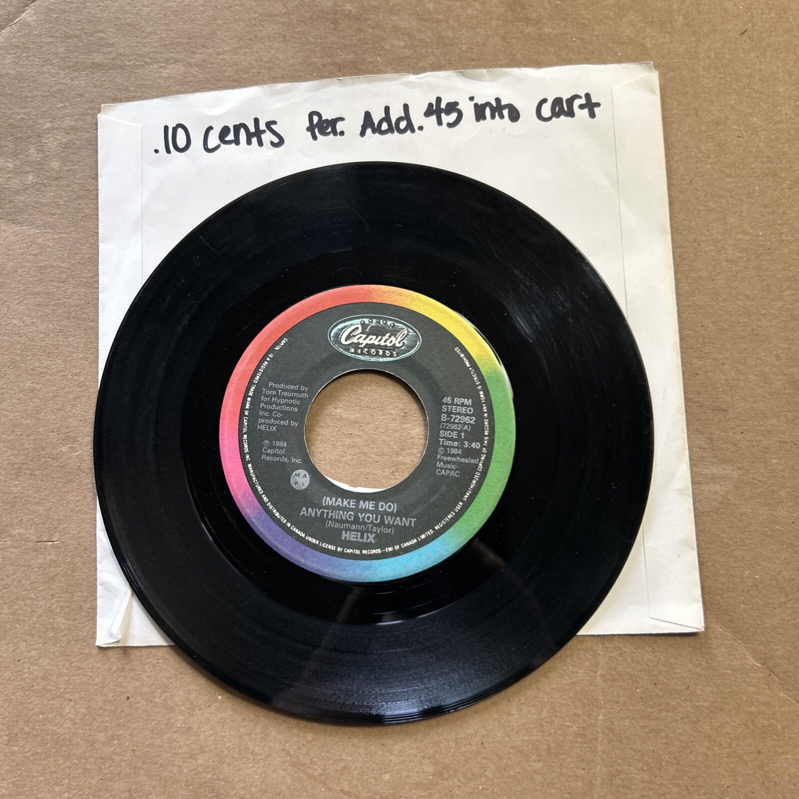 rock Helix Make Me Do Anything You Want/Feel The Fire 1984 Capitol 45