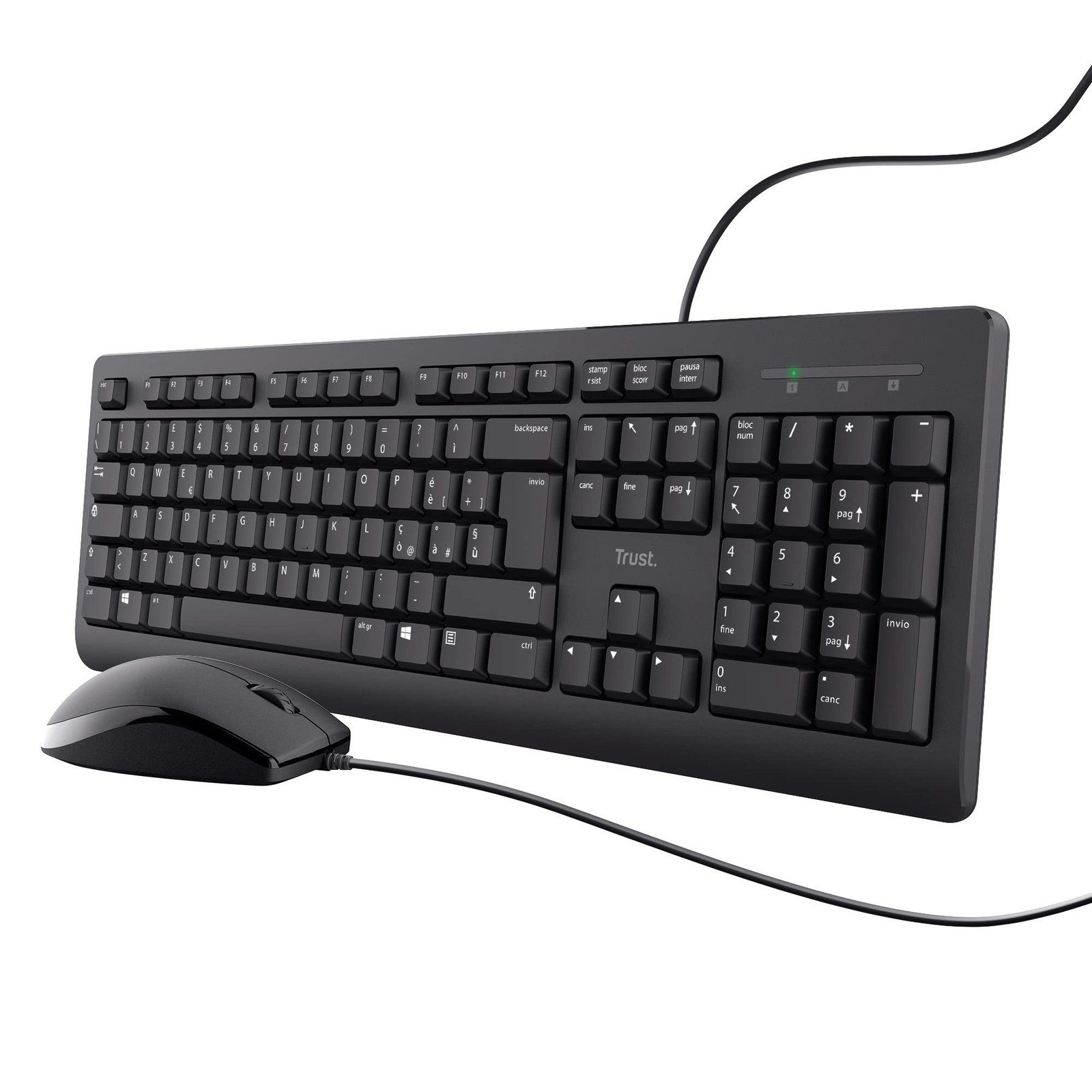 Trust Taro Set Tastiera e Mouse Cablati USB Layout Italiano QWERTY Nero Cavo di