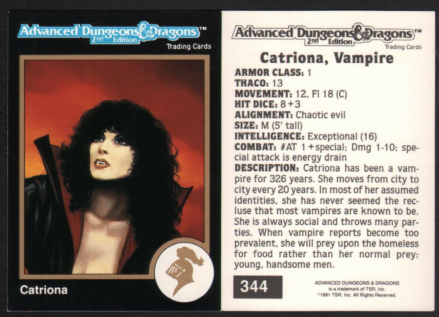 1991 TSR AD&D Gold Border Fantasy RPG Card #344 Dungeons & Dragons Lady Vampire