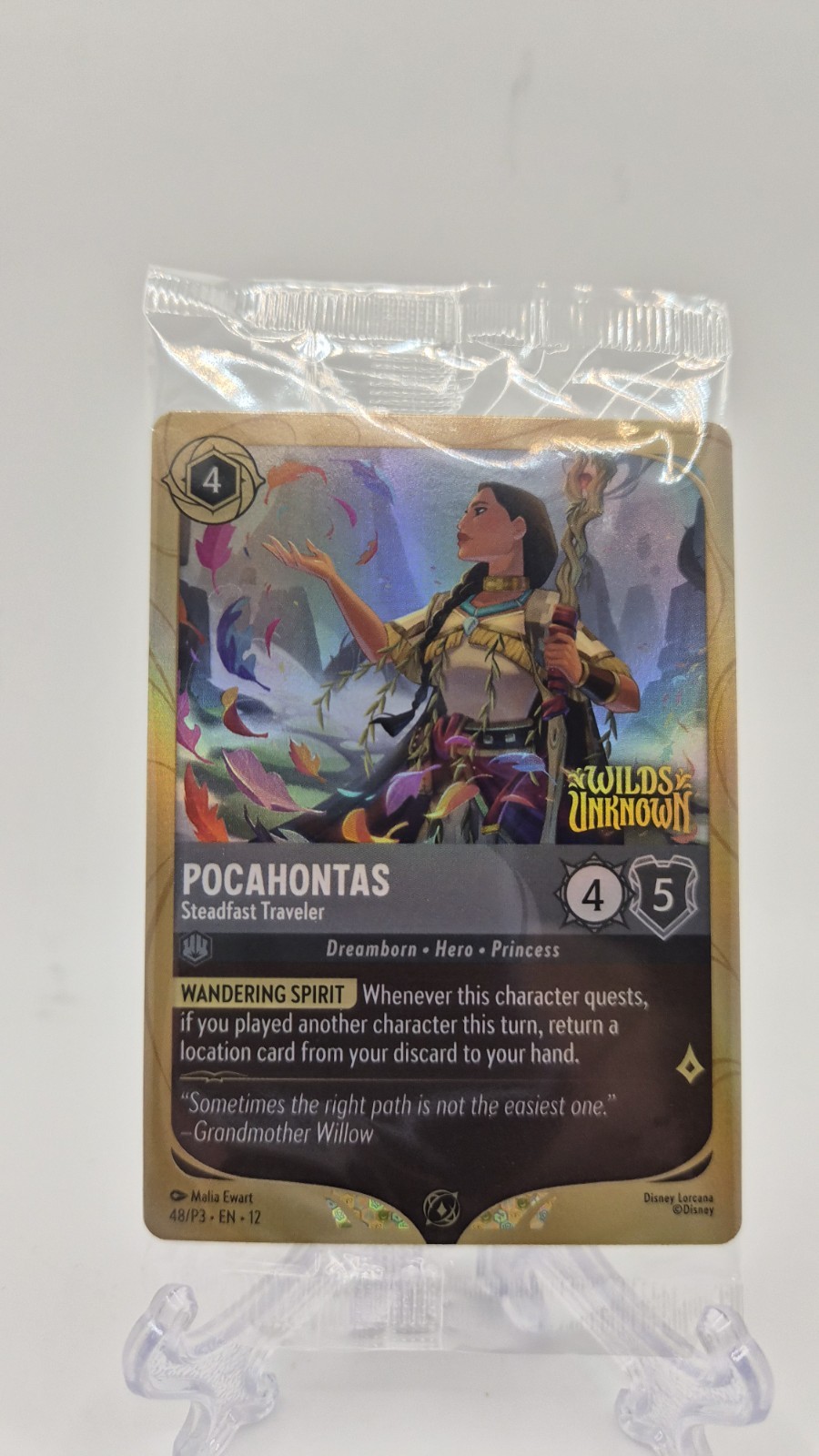Disney Lorcana Pocahontas Steadfast Traveler Promo Card Wilds Sconosciuto SIGILLATO
