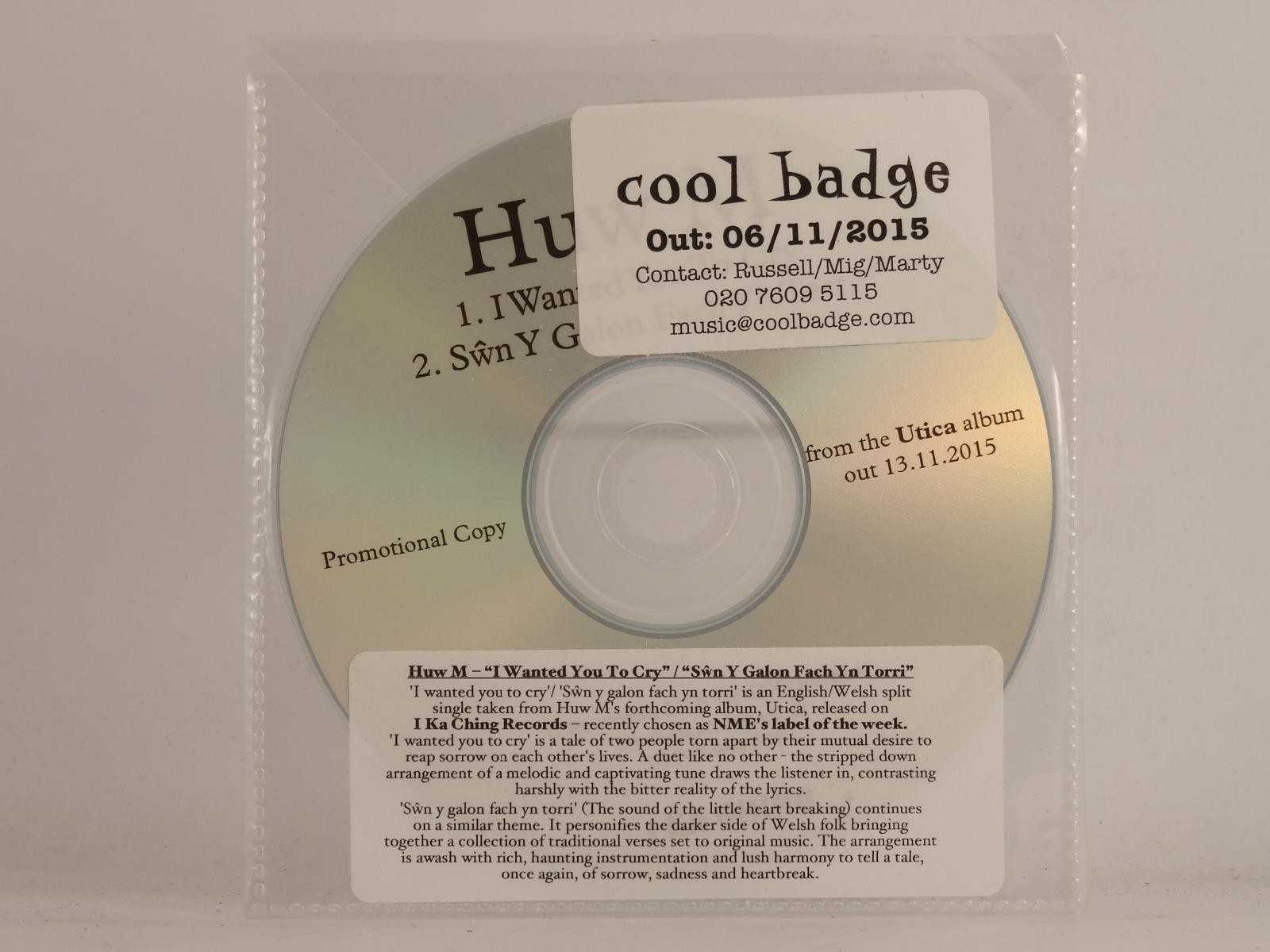 HUW M I WANTED YOU TO CRY (F31) 2 Track Promo CD Single including Plastic Sleeve