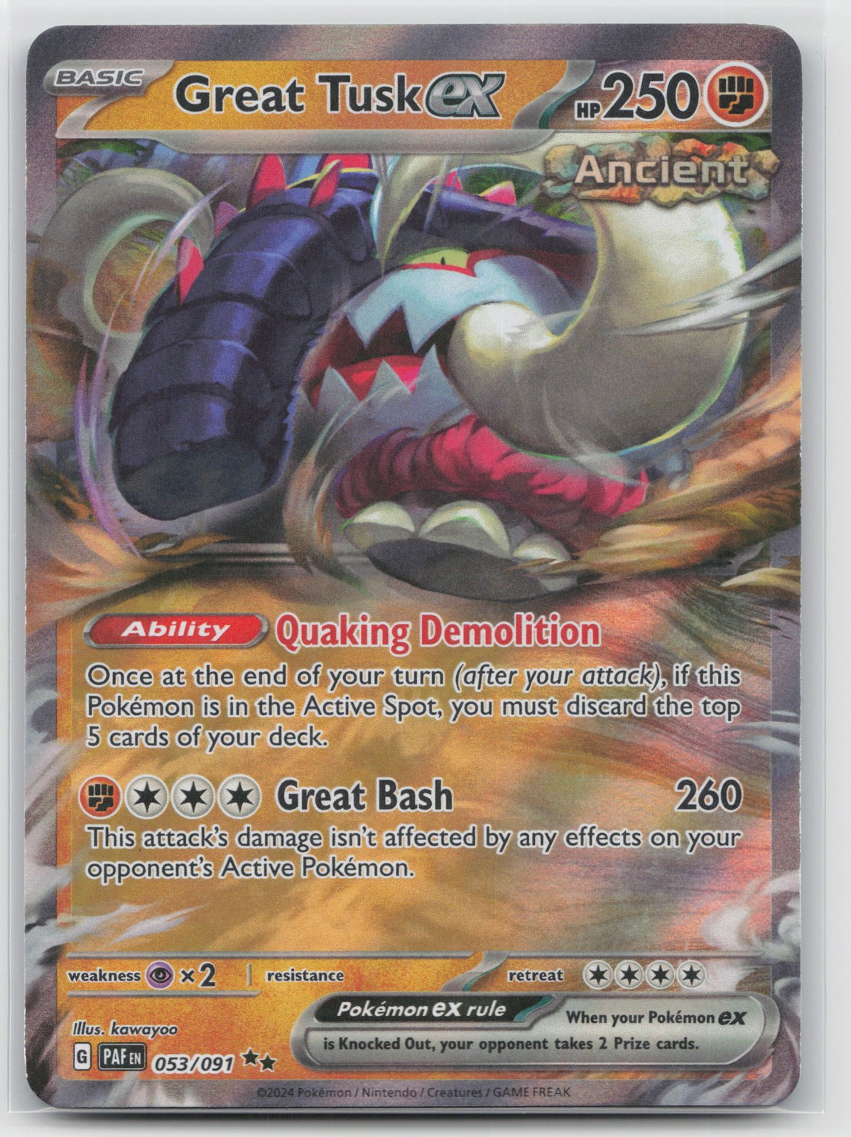 Paldean Fates Grande Zanna ex 053/91 Doppio Pokemon Raro quasi nuovo kawayoo