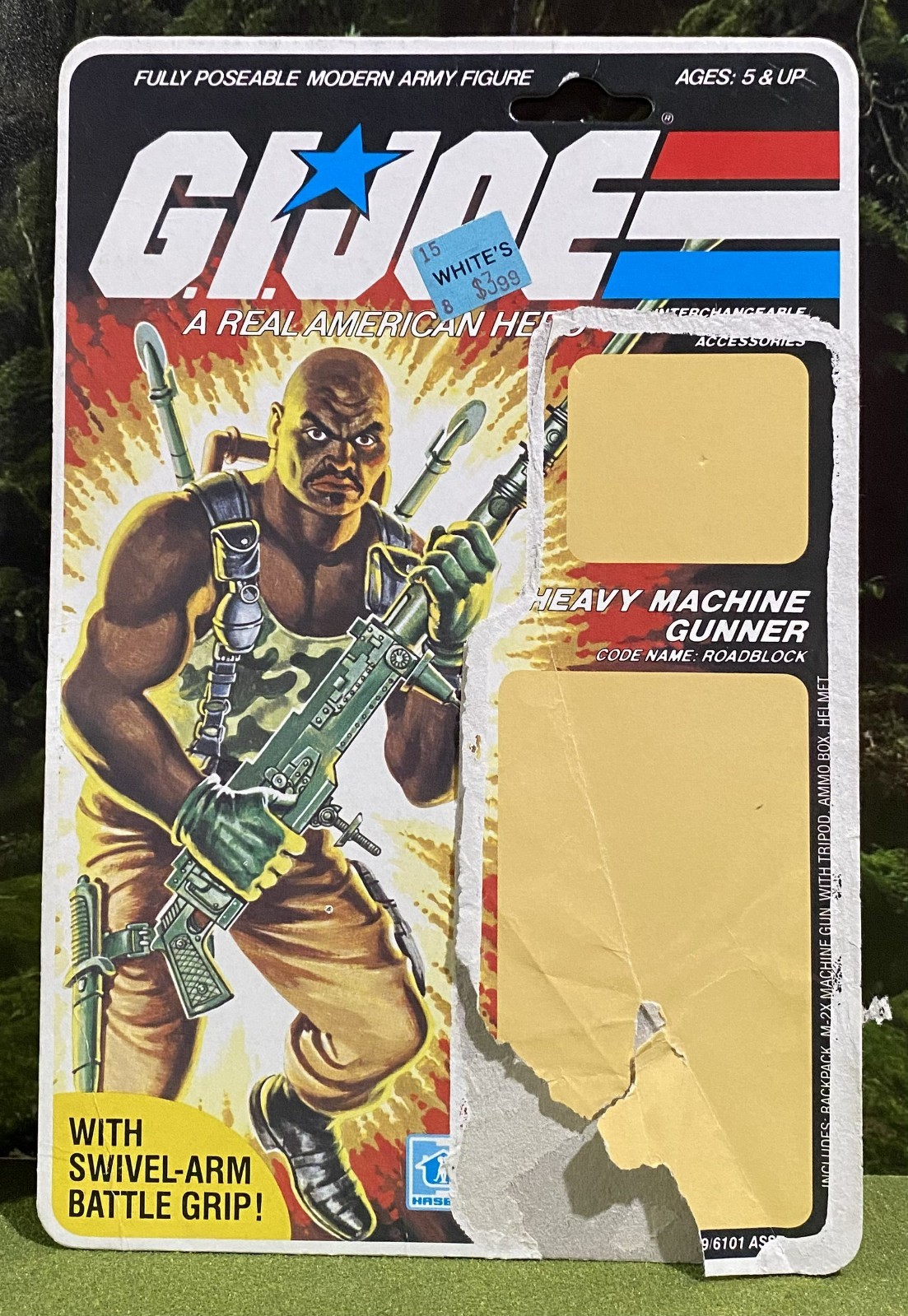 G.I. 1984 vintage Joe ROADBLOCK v1 scheda file pesca completa NON TAGLIATA retro GIJoe ARAH