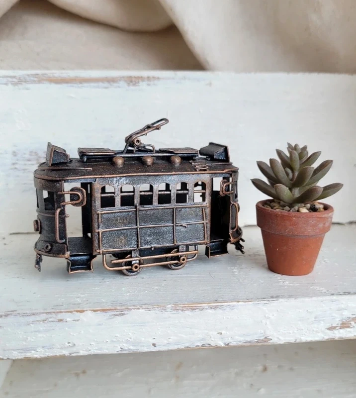 Tram Vintage in Metallo Bronzo Anticato - Modellino 13cm Industrial Shabby Chic