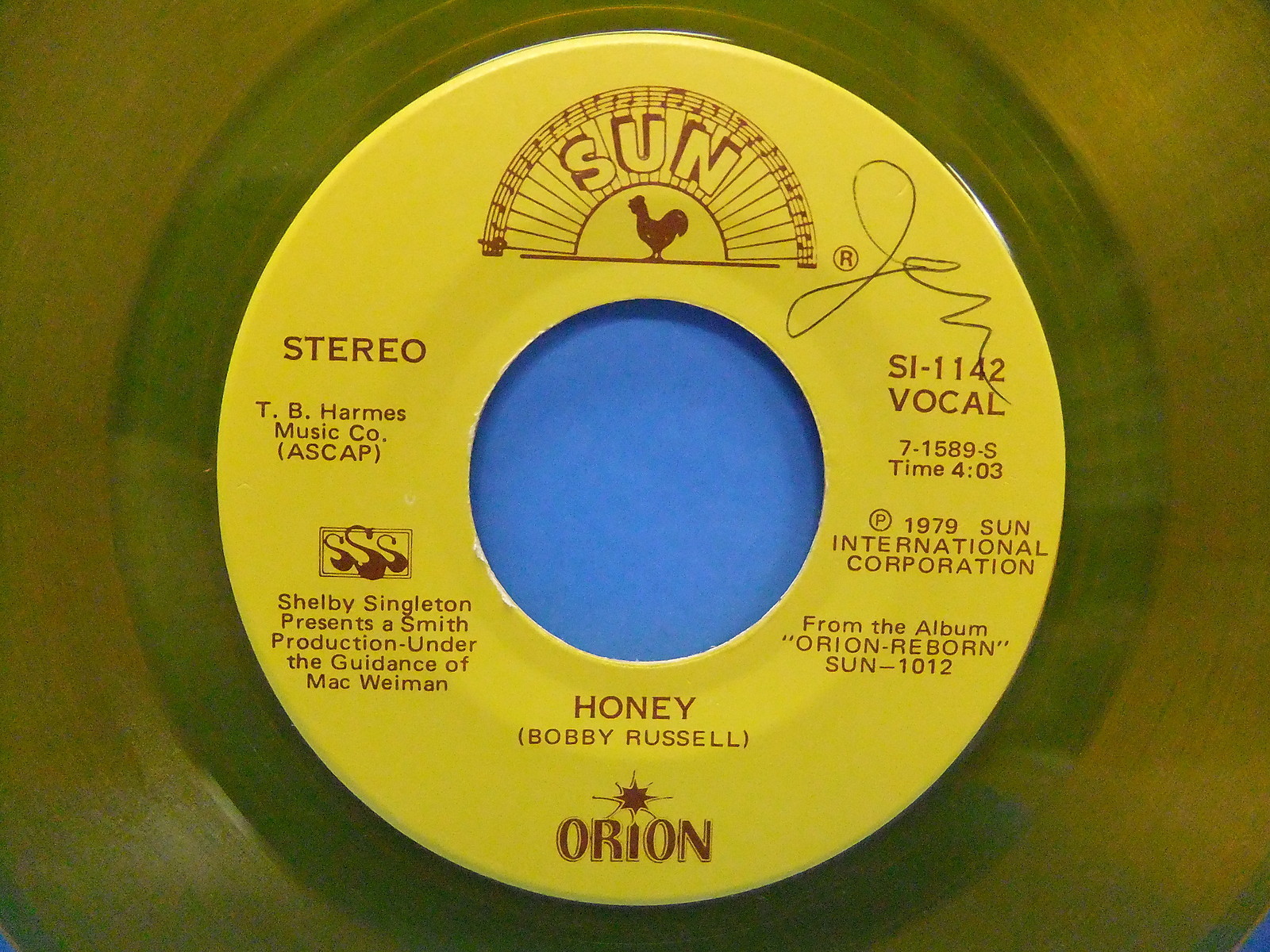 Orion (Jimmy Ellis) Honey / Ebony Eyes 1979 45 Single Yellow Vinyl NM Sun 1142