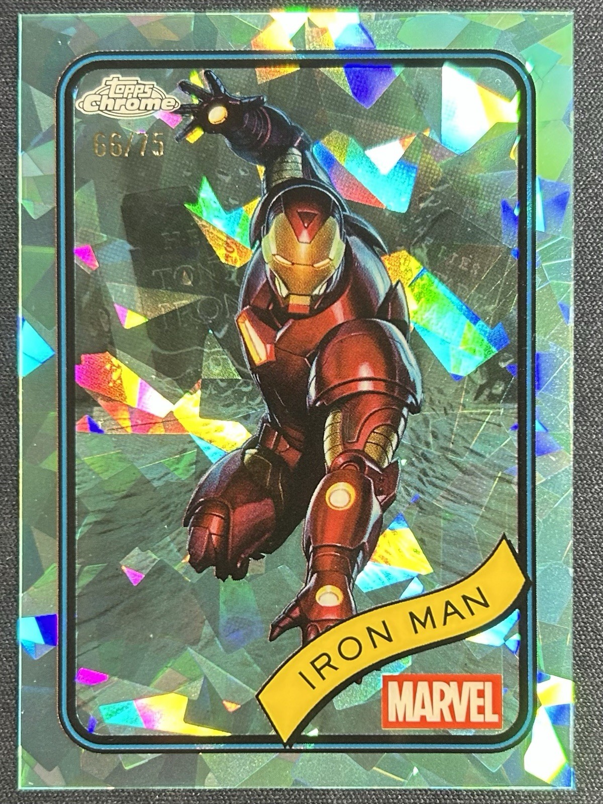 Iron Man 2025 Topps Chrome Marvel Sapphire Aqua Refractor /75 Avengers Doomsday
