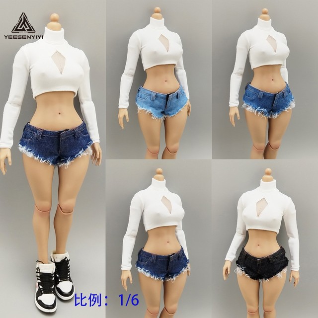 Modellino mini pantaloncini denim donna scala 1/6 hot per corpo action figure 12"