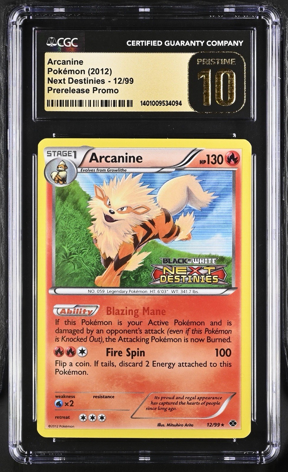 Arcanine 12/99 Holo Raro Francobollo Prerelease Promo Next Destinies 2012 Pristine 10