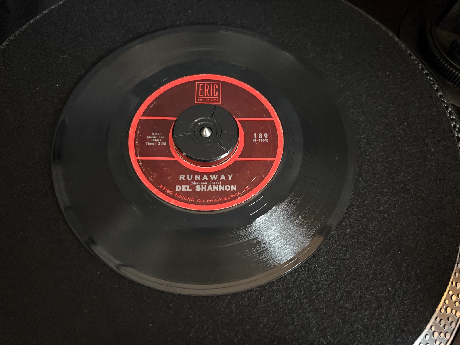 Del Shannon Runaway US Reissue Eric Records 7" Vinyl VG