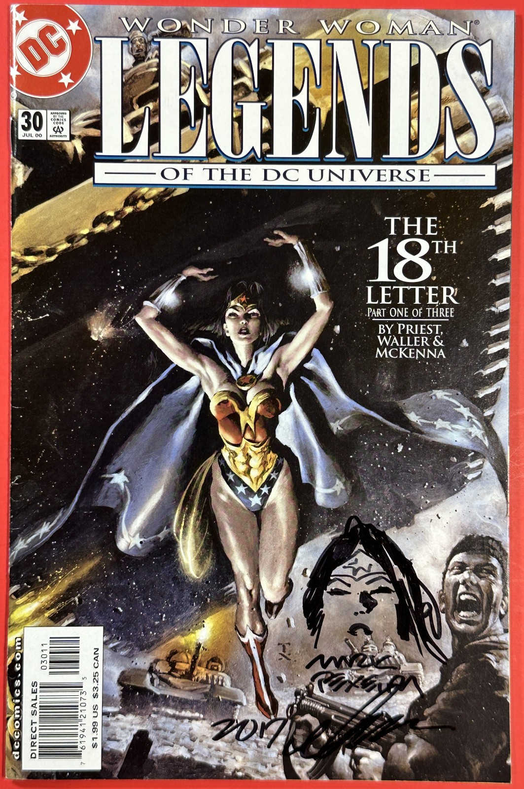 WONDER WOMAN LEGENDS OF THE DC UNIVERSE 30 (2000) SIGNED & REMARKED MARK TEXEIRA