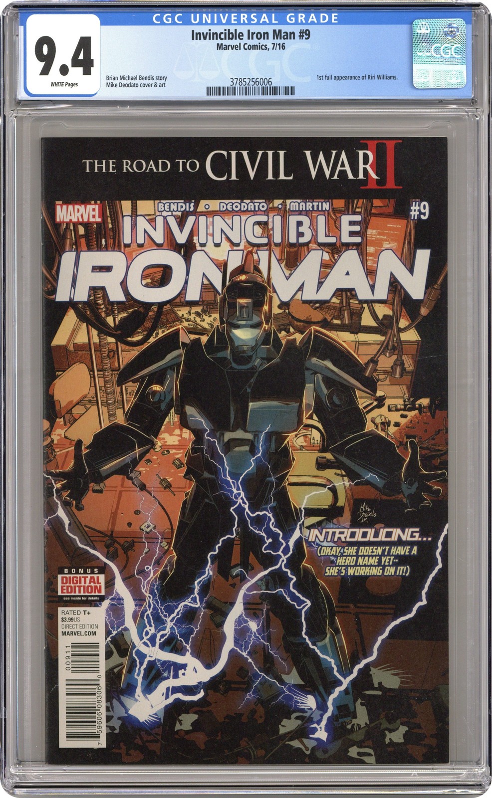 Invincible Iron Man #9A Deodato CGC 9.4 2016 3785256006 1st Riri Williams