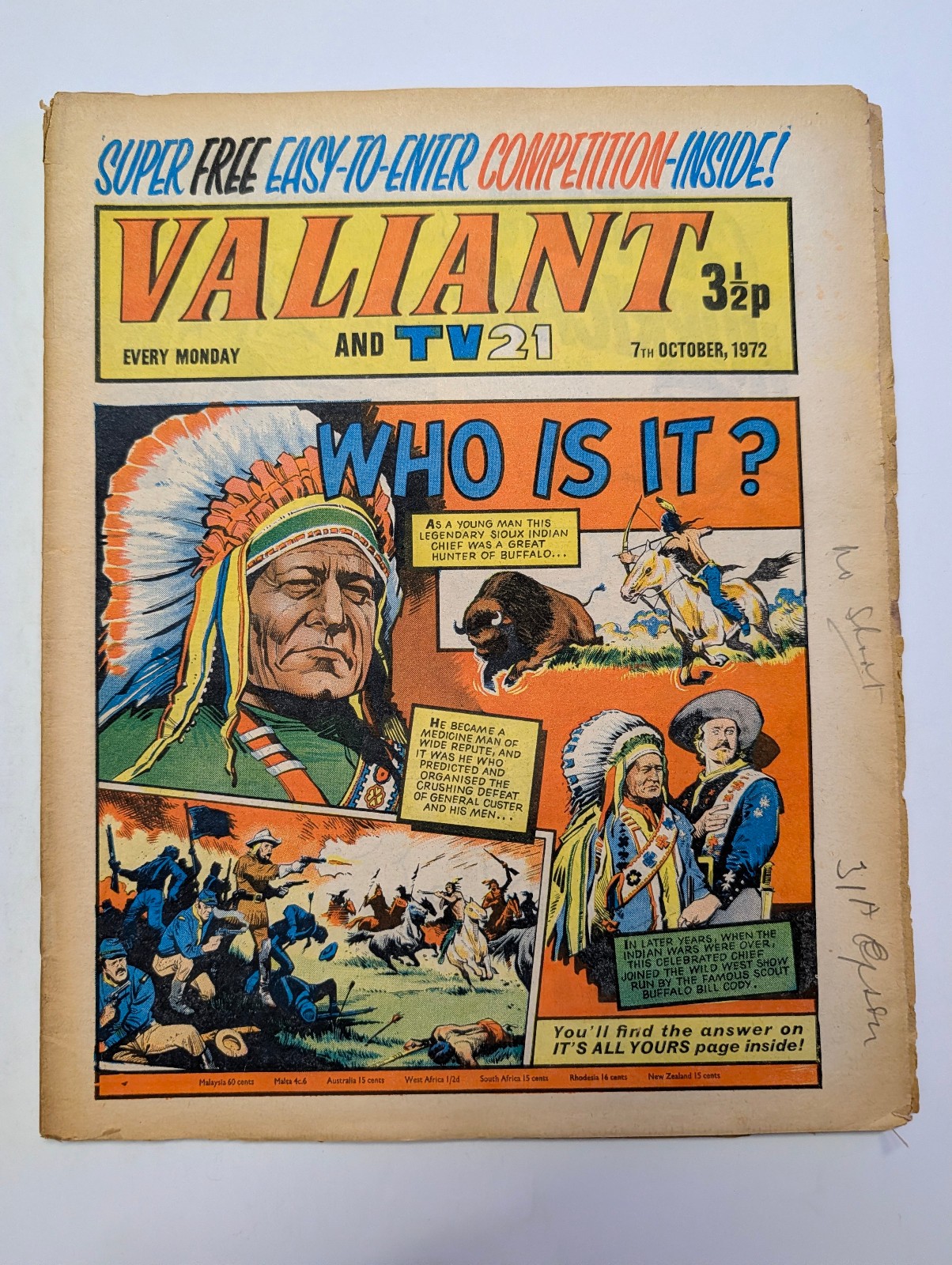 Valiant and TV21 Comic 7th October 1972, Fleetway Publications.