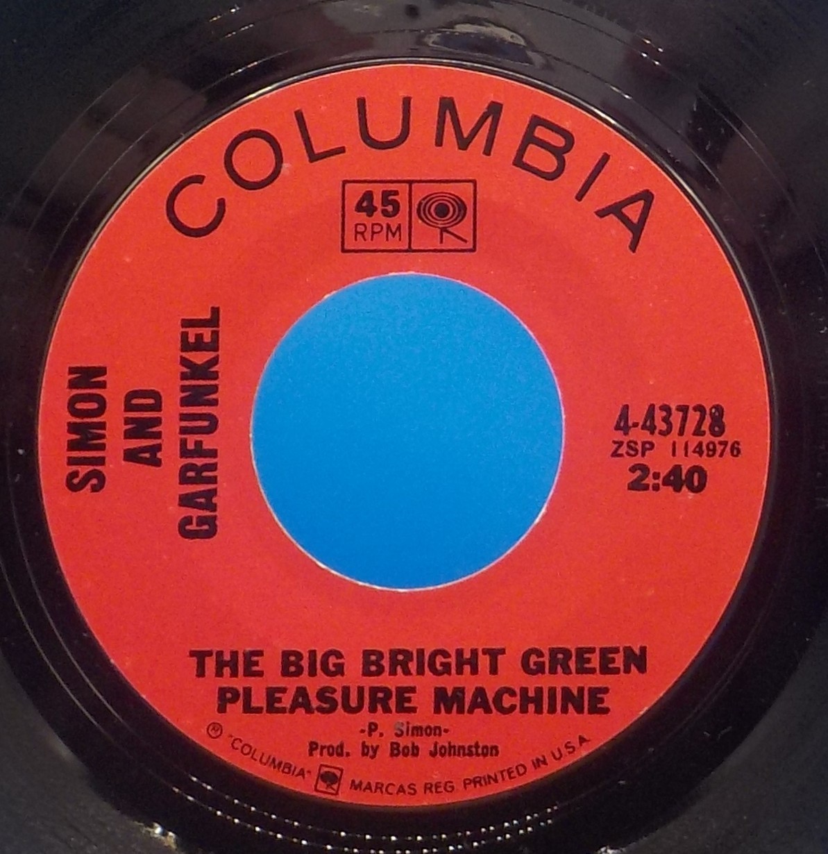 Simon & Garfunkel 45 Big Bright Green Pleasure Machine /Dangling Conversation J2