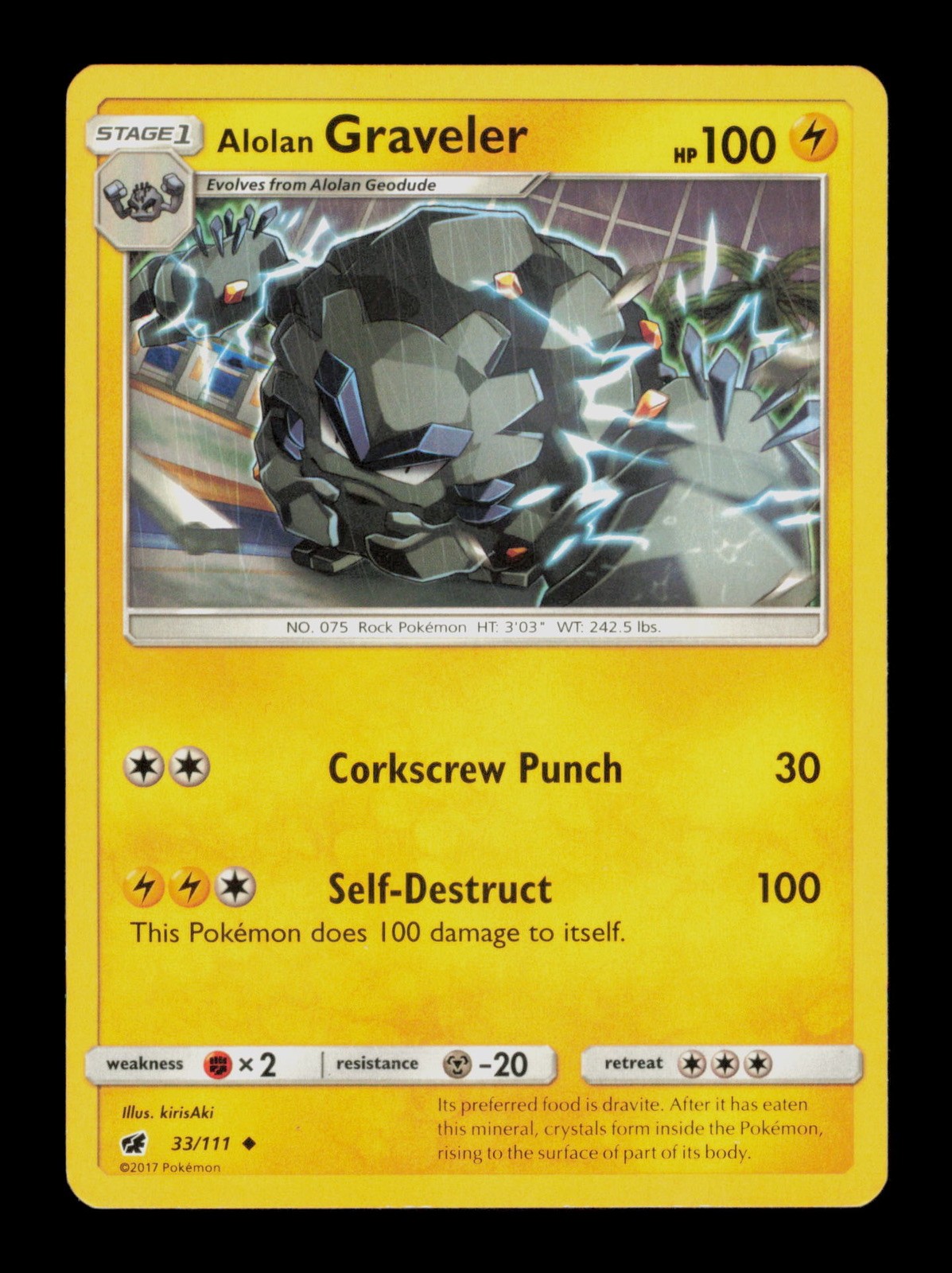 Alolan Graveler 33/111 Pokemon Invasione Cremisi Giocato Trading Card TC