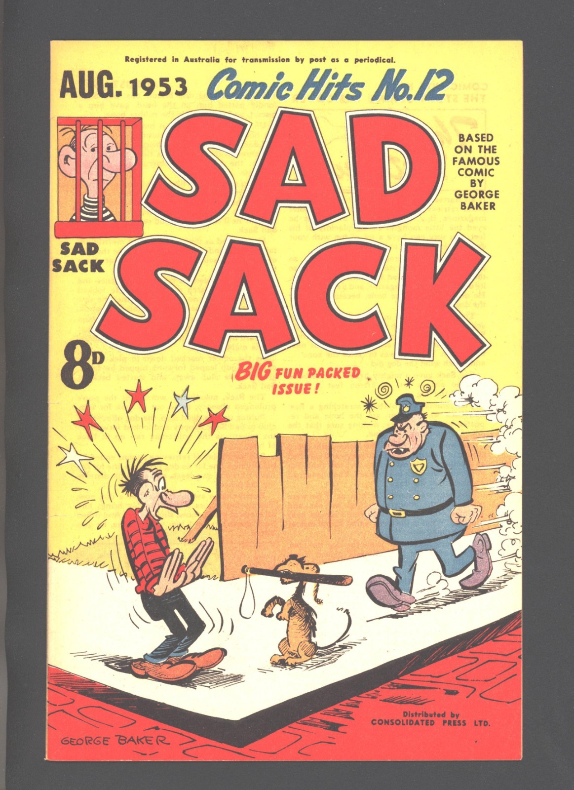 Sacco triste #12 1953 copia australiana grado 2,5 poliziotto uomo in copertina
