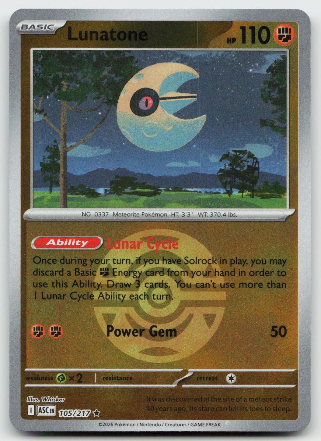 Lunatone (Dusk Ball) 105/217 -NM- Reverse Holofoil Pokemon EN ME: Ascended He...