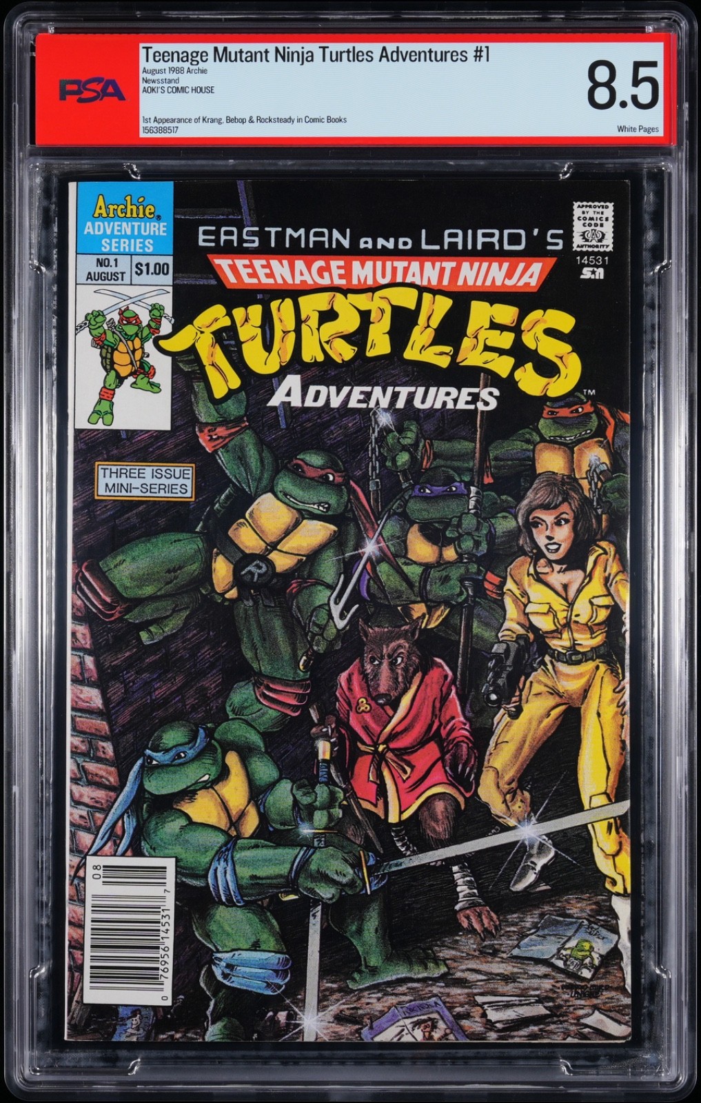 Teenage Mutant Ninja Turtles Adventures #1 NEWSSTAND PSA 8.5 1st Kang, Bebop +