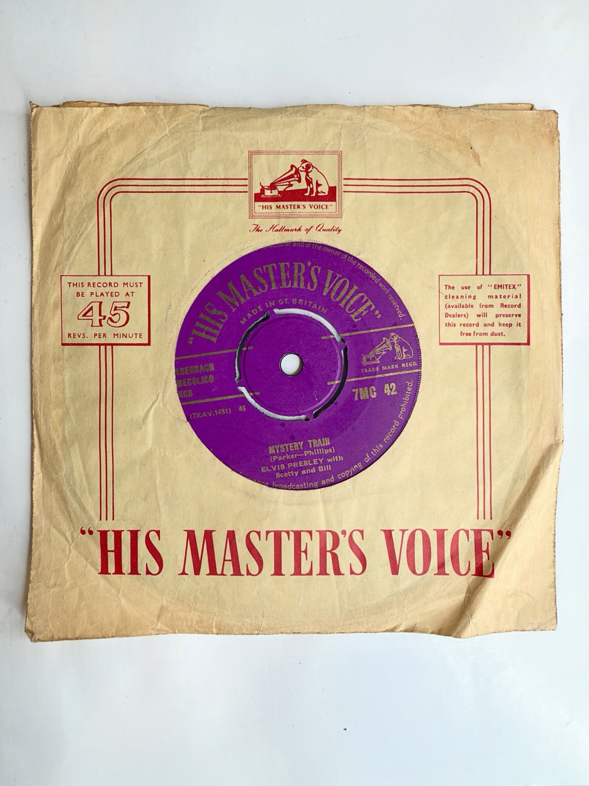 RARE Elvis Presley HMV 7MC 42 45 Mystery Train Gold Lettering UK Export Vinyl