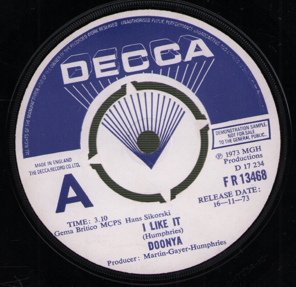Doonya I Like It Vinile 7" Demo UK Decca 1973 45 RPM FR13468