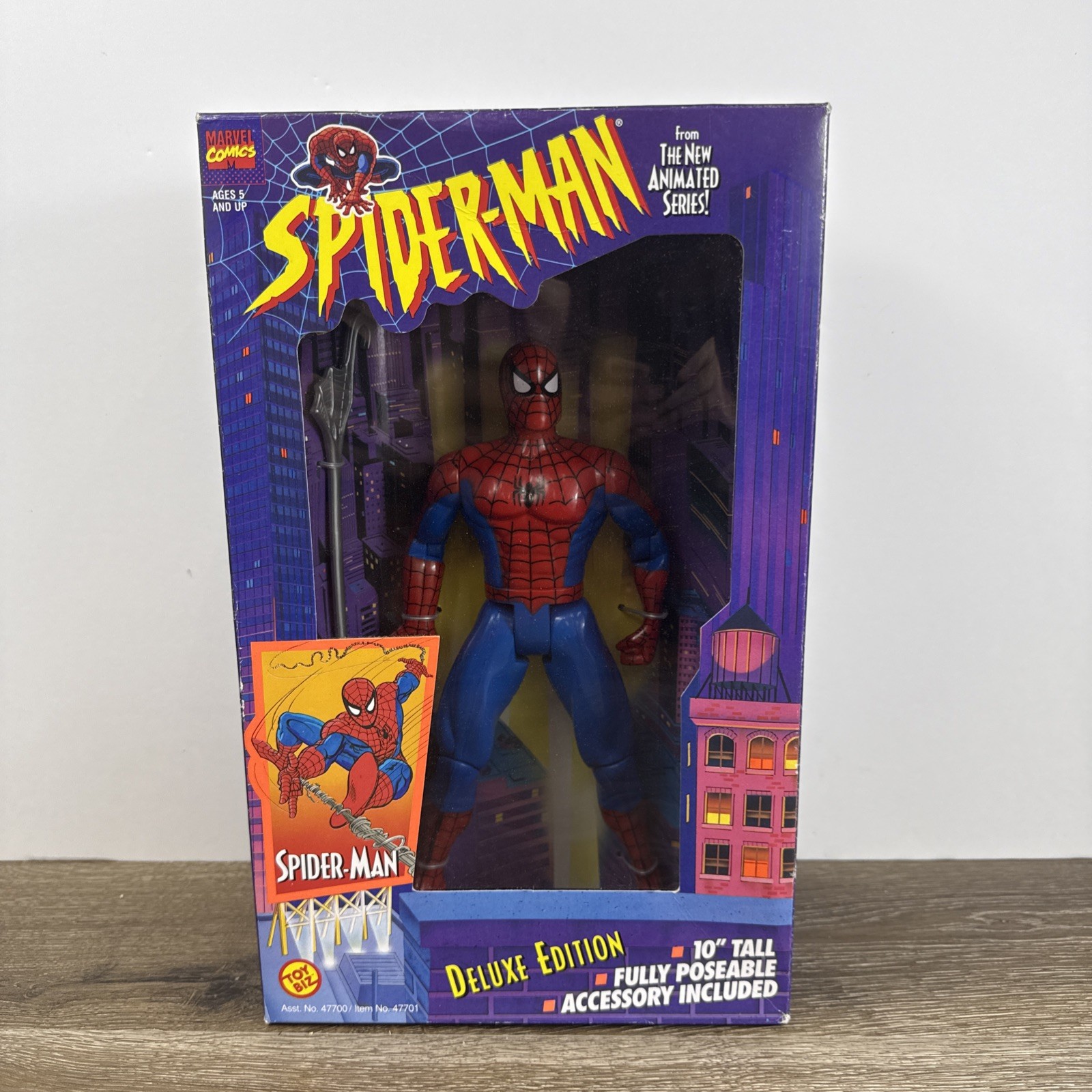 1994 Toy Biz Spider Man Edizione Deluxe 10" Alto Poseable #47701 Marvel Vintage