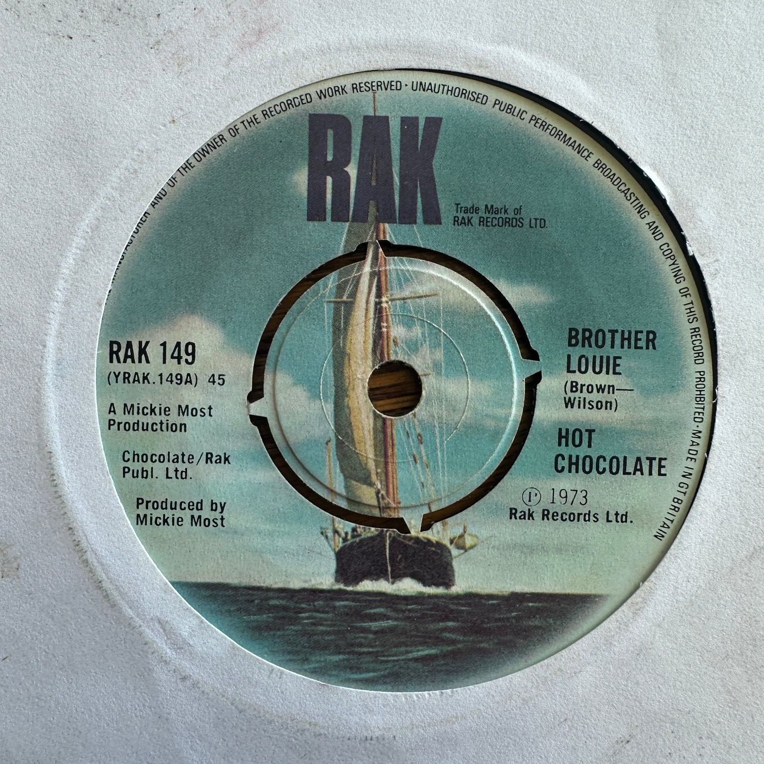 Hot Chocolate – Brother Louie 7" Single 1973 RAK Records Soul Funk 45 RPM