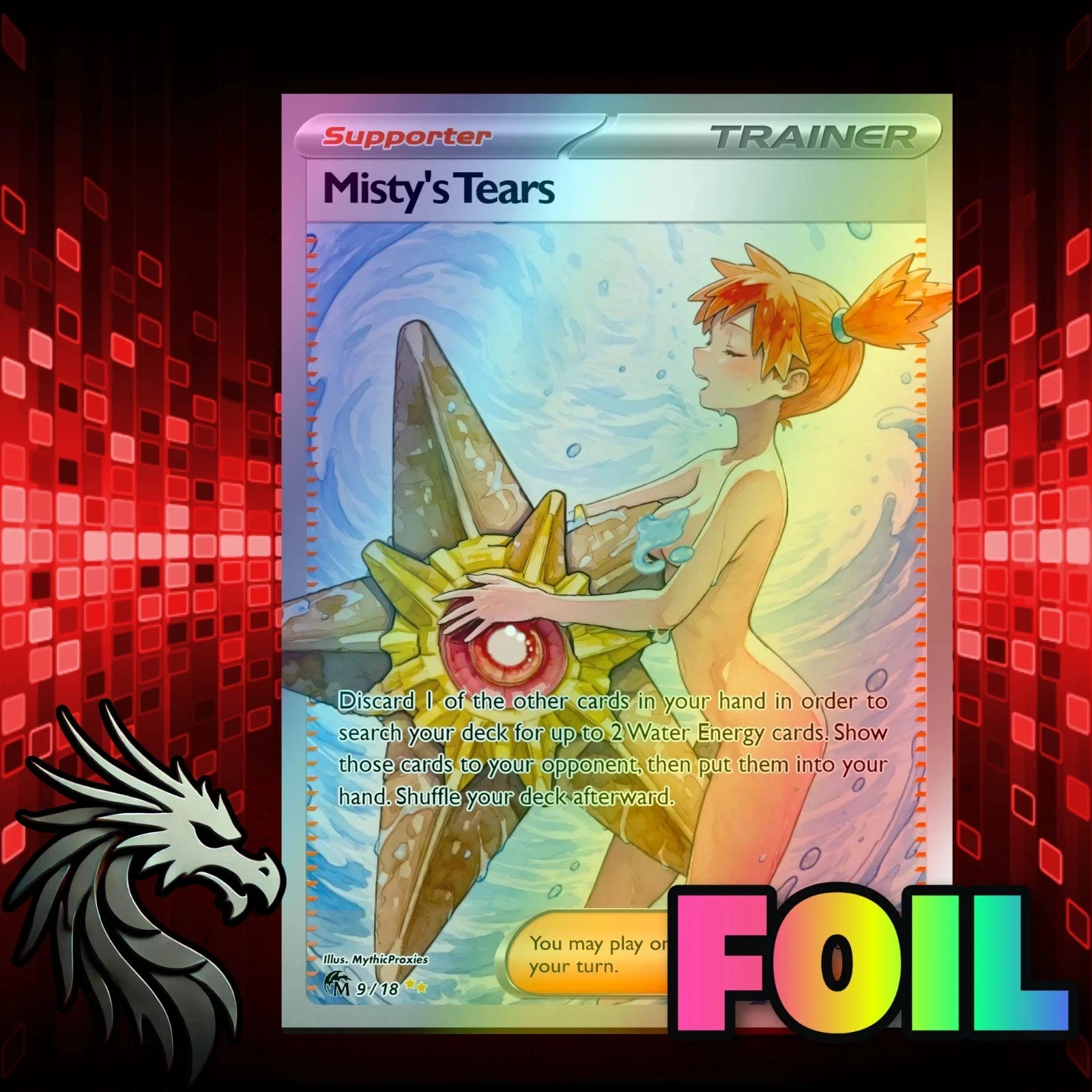 Pokemon Full Art Misty's Tears FOIL  Altered Art Custom Playtest Card