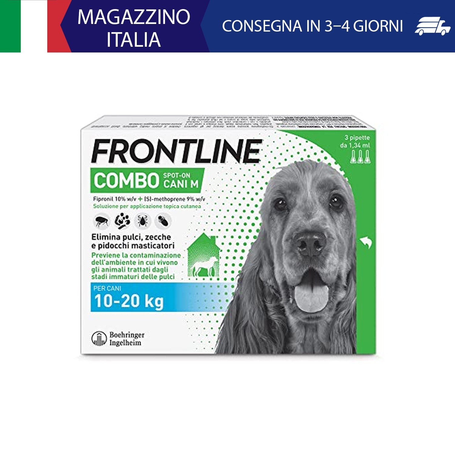 FRONTLINE Combo, 3 Pipette, Cane Taglia M (10 - 20 Kg), Antiparassitario per Can