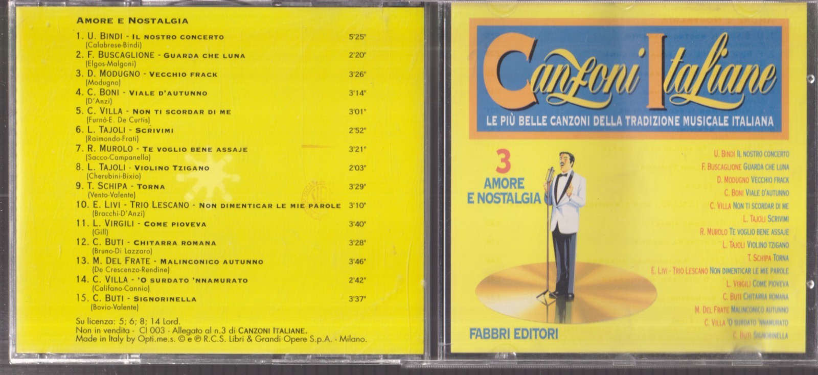 Canzoni Italiane Volume 3 CD 15 Tracce E00973