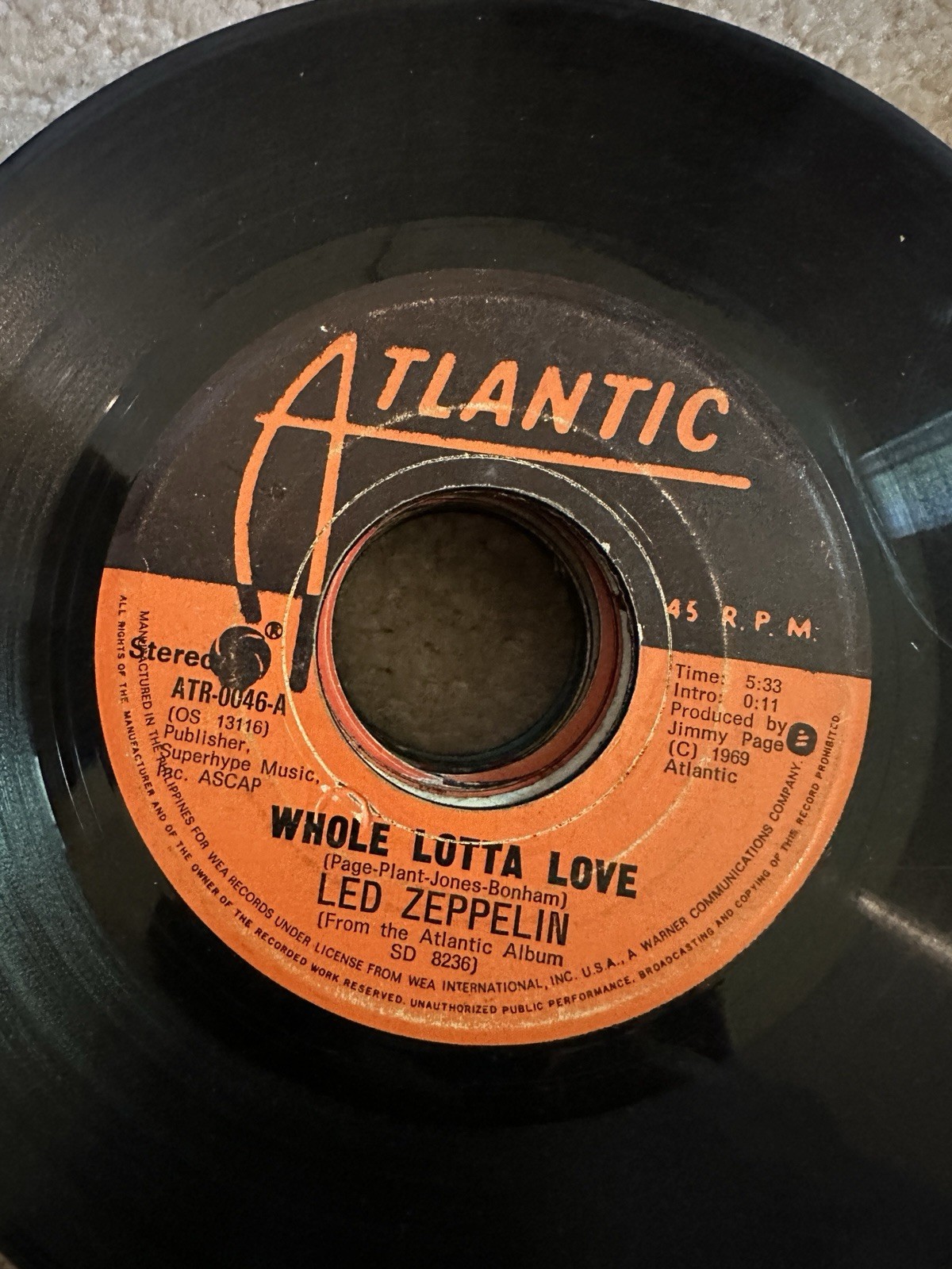 Led Zeppelin 45 rpm Philippines 7" Whole Lotta Love