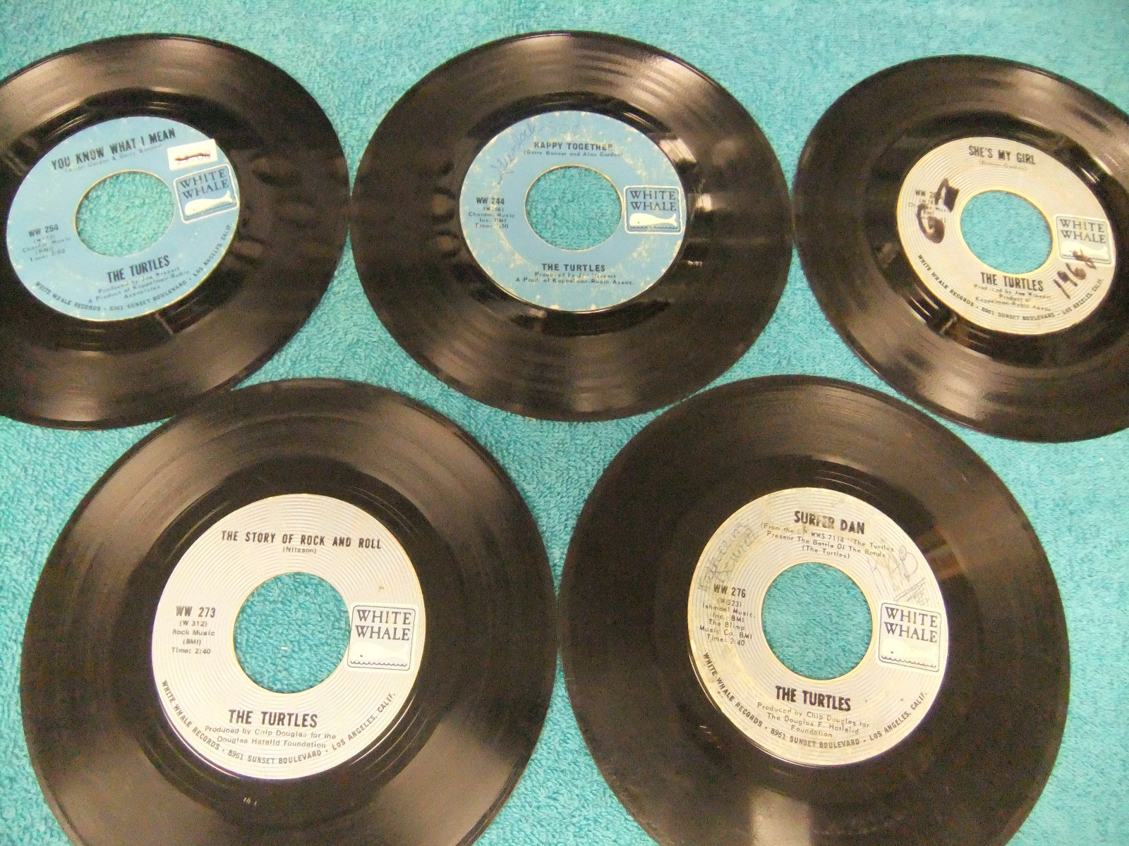 The Turtles 45 LOT Happy Together. You Know What I Mean. She's My Girl. Elenore