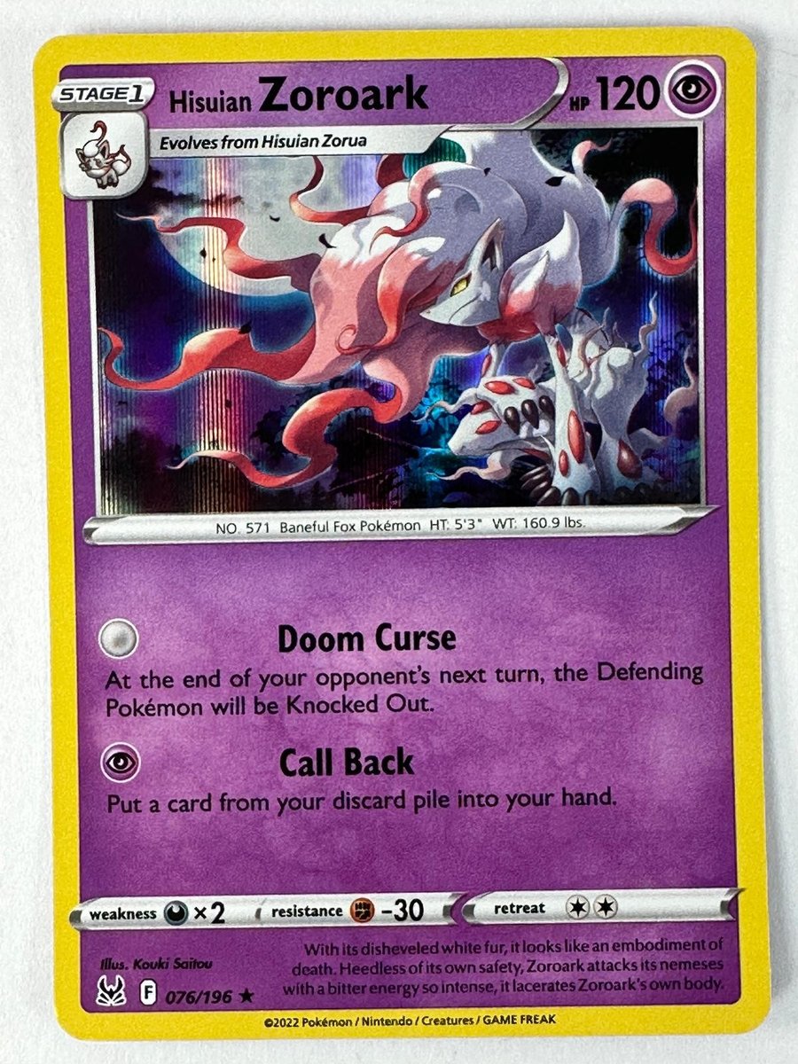 Hisuian Zoroark 076/196 Holo Raro Pokemon Origine Perduta Near Mint